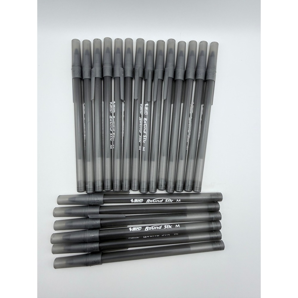 BIC‎ Round Stic Medium Point Ballpoint Pens Black Ink Translucent Barrel Bulk 20
